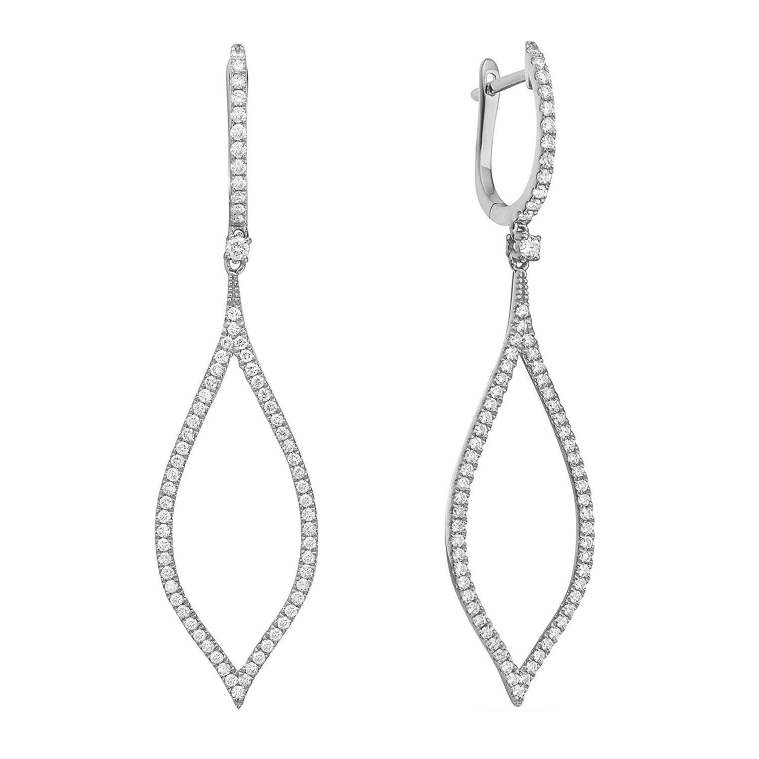 14K White Gold Open Leaf Drop Earrings