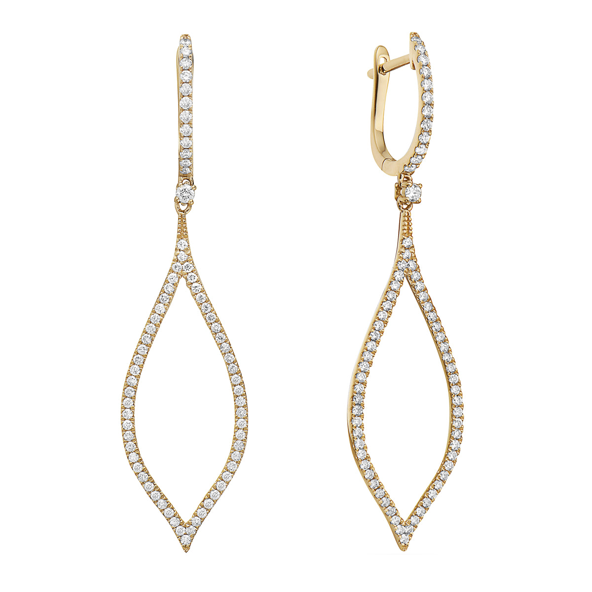 14K Yellow Gold Open Leaf Drop Earrings, 0.71ct