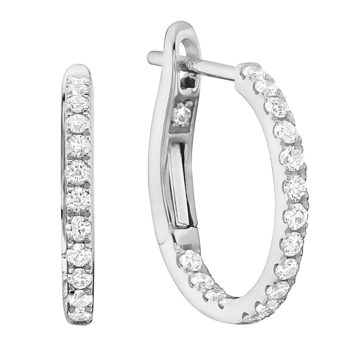 14K White Gold Classic Round Huggies - Medium, 0.41ct
