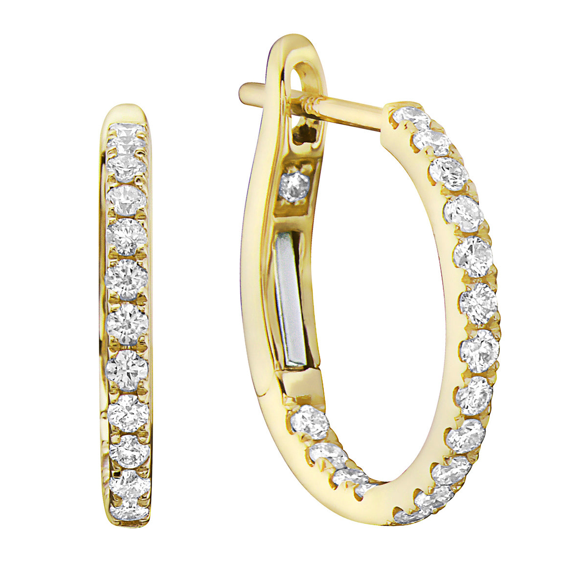 14K Yellow Gold Classic Round Huggies - Medium, 0.41ct