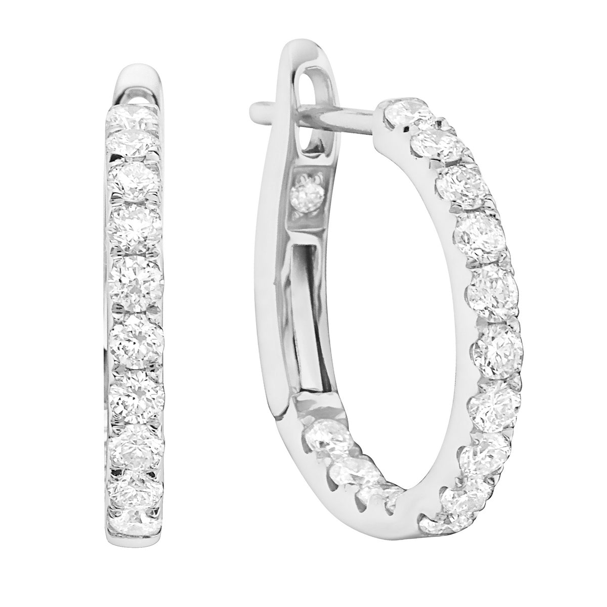 14K White Gold Classic Round Huggies - Large, 0.62ct