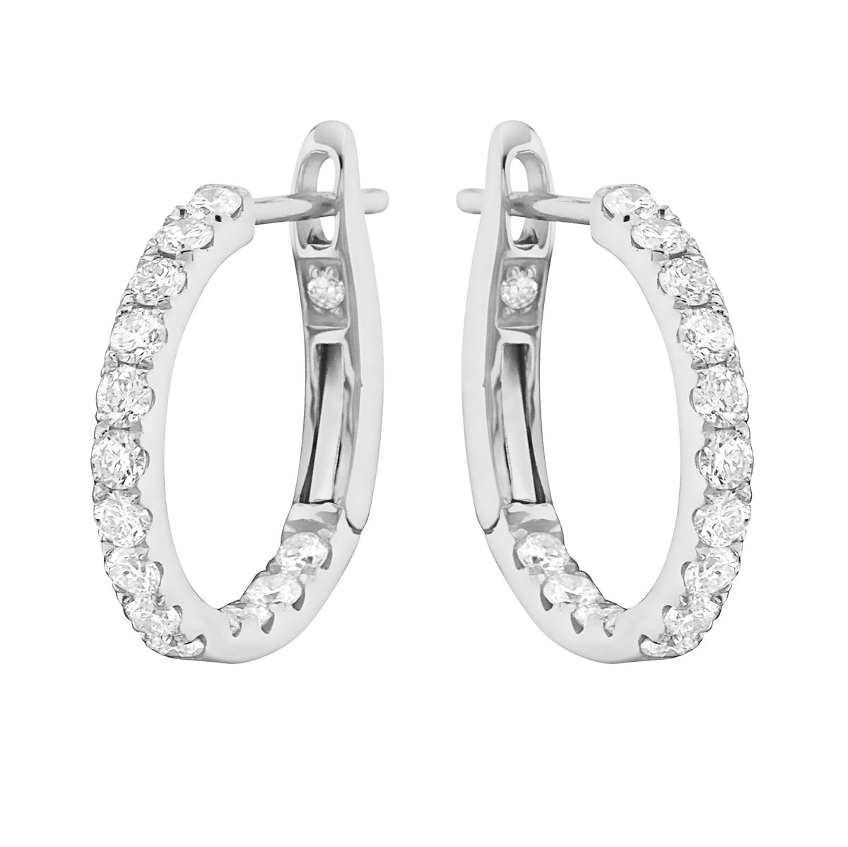 14K White Gold Classic Round Huggies - Large, 0.62ct