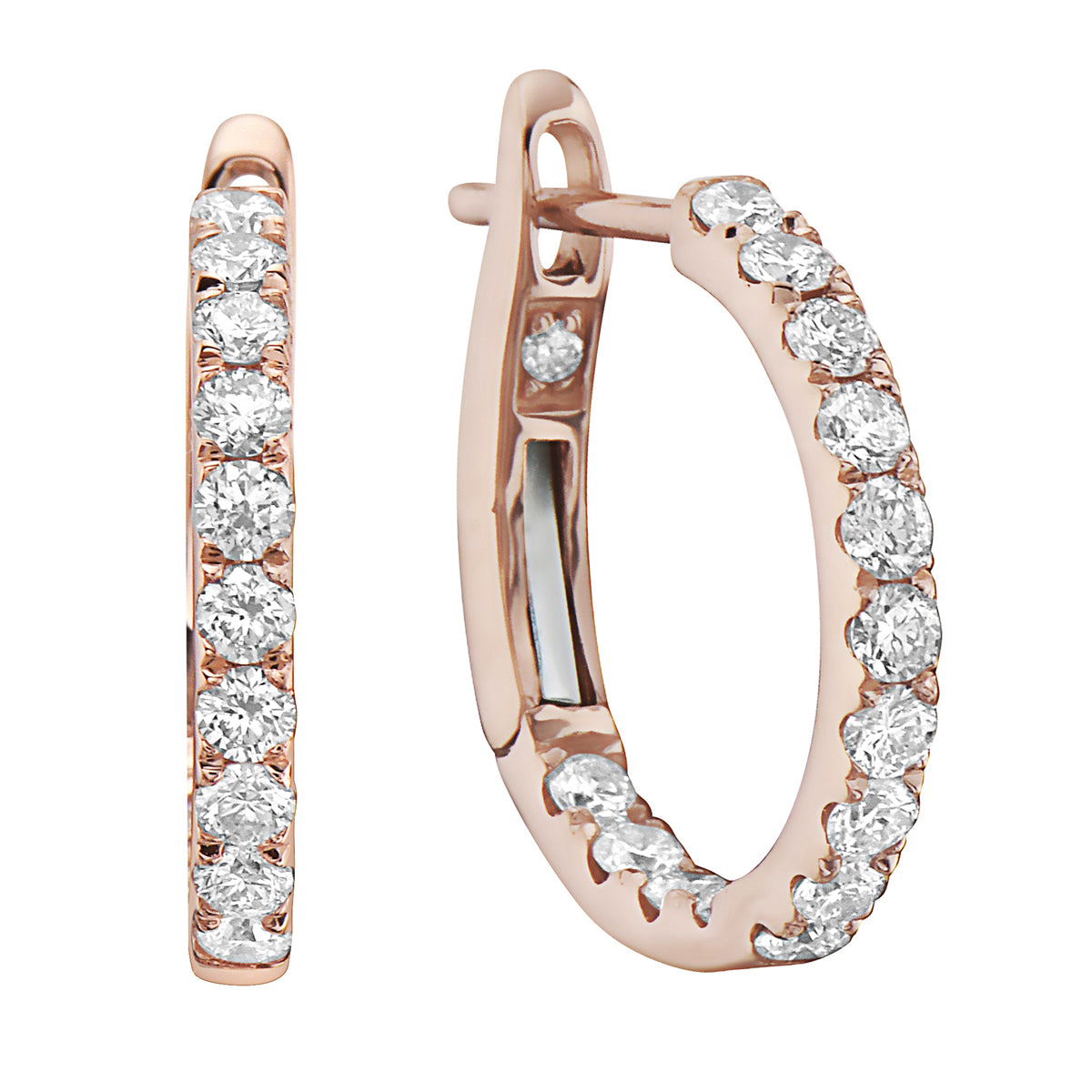 14K Rose Gold Classic Round Huggies - Large, 0.62ct