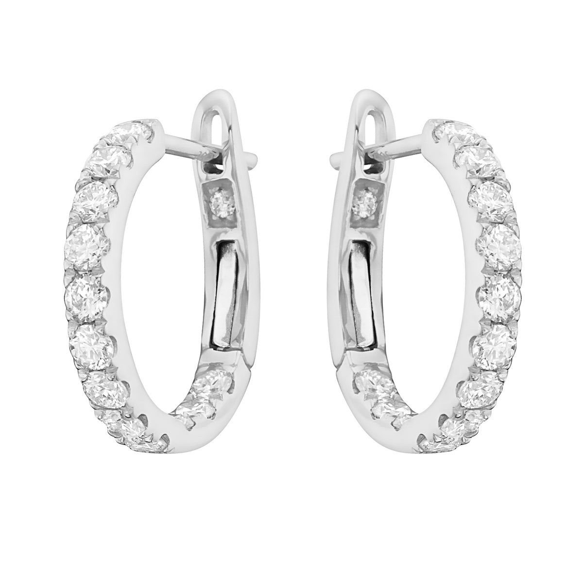 14K White Gold Classic Round Huggies - XL, 0.85ct