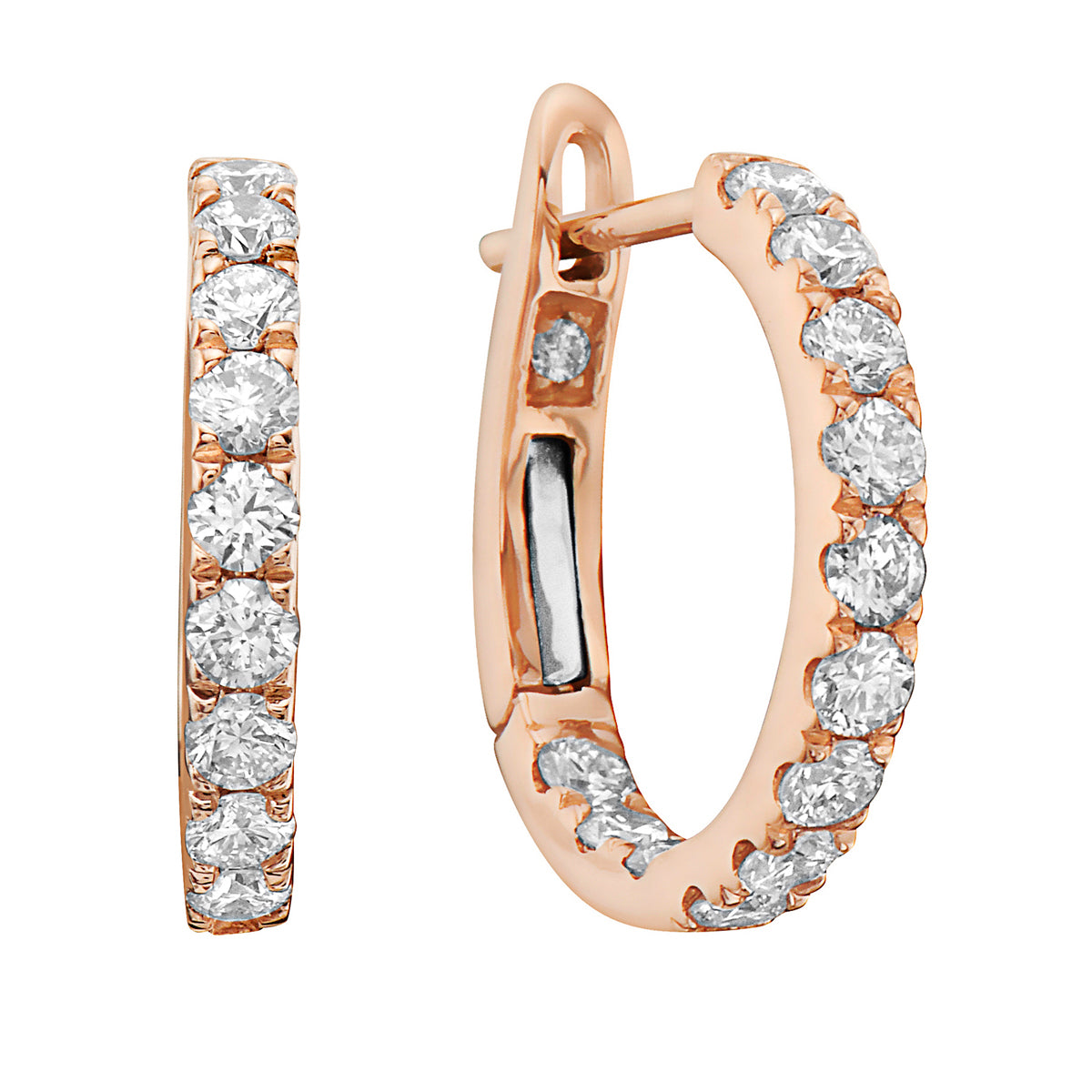 14K Rose Gold Classic Round Huggies - XL, 0.85ct