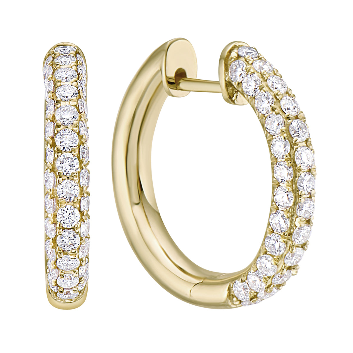 14K Yellow Gold Diamond Huggie Hoop Earings, 1.08ct