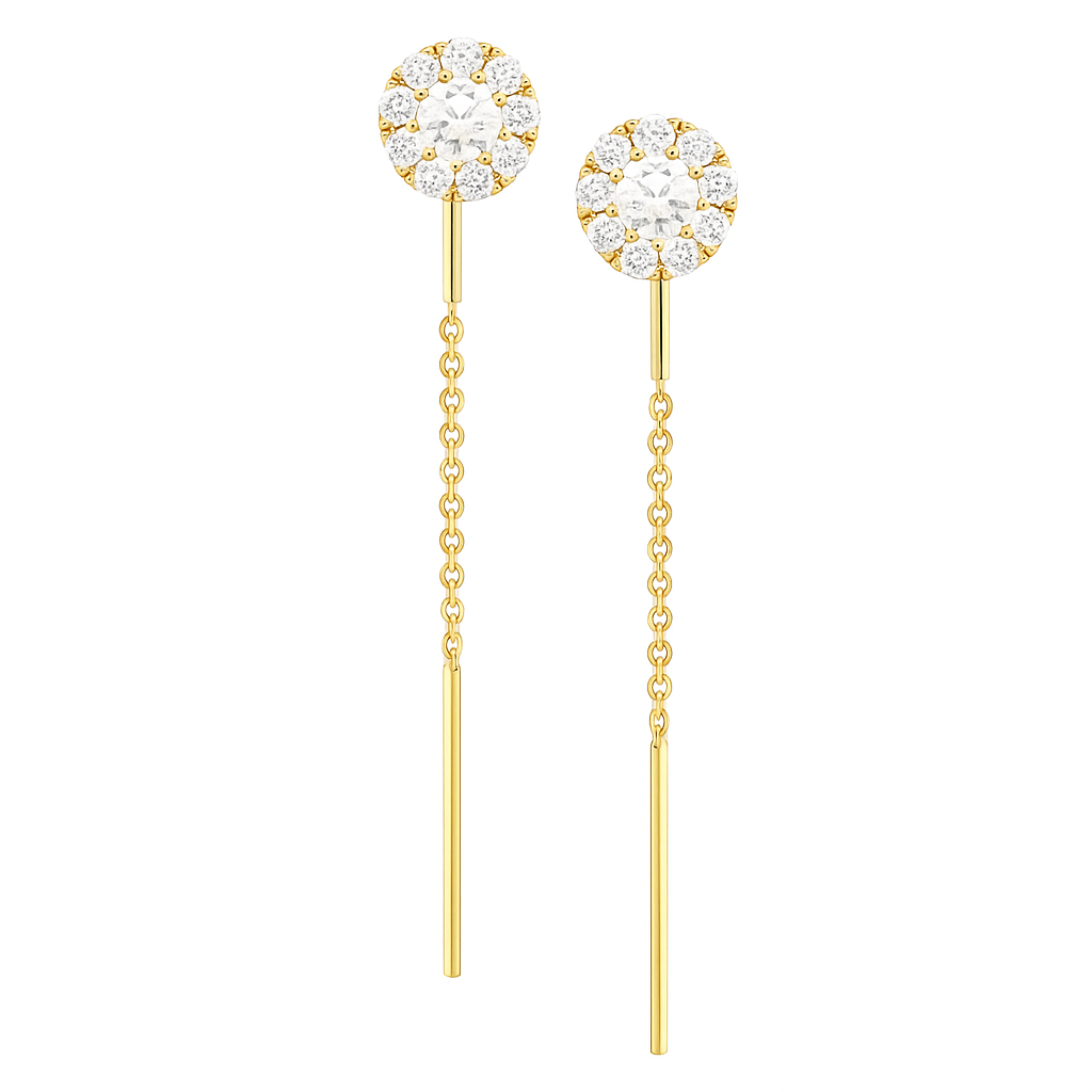 14K Yellow Gold Round Cluster Threader, 0.76ct