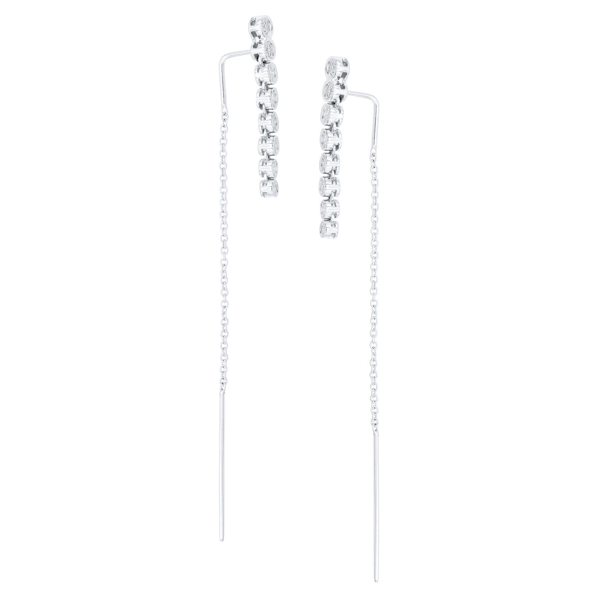 14K White Gold Long Diamond Bezel Threader, 0.34ct