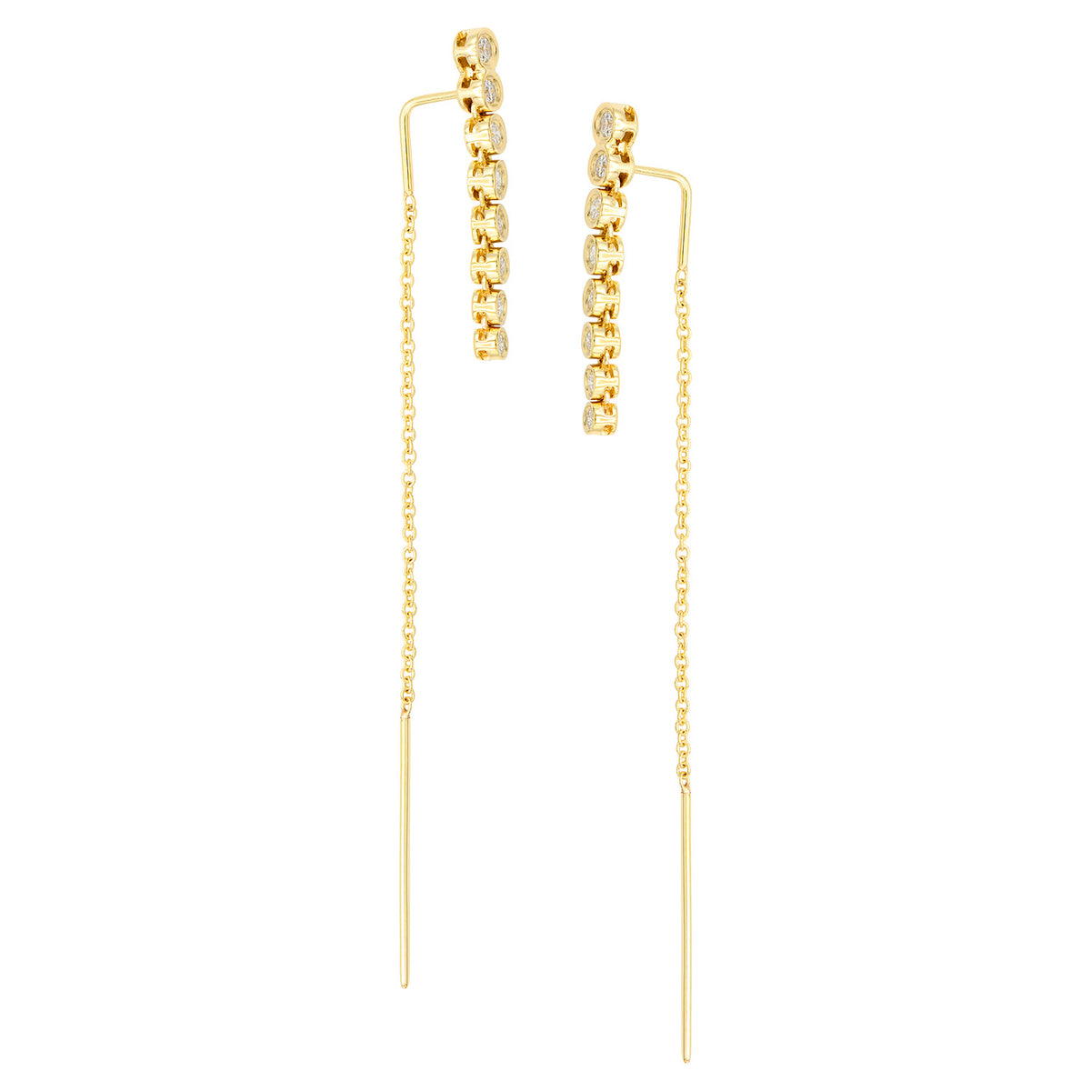 14K Yellow Gold Long Diamond Bezel Threader, 0.34ct