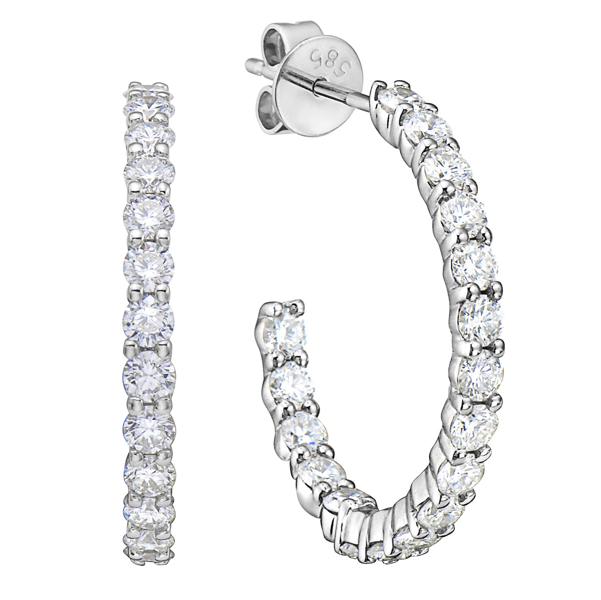 14K White Gold Diamond Stud Hoop, 1.53ct