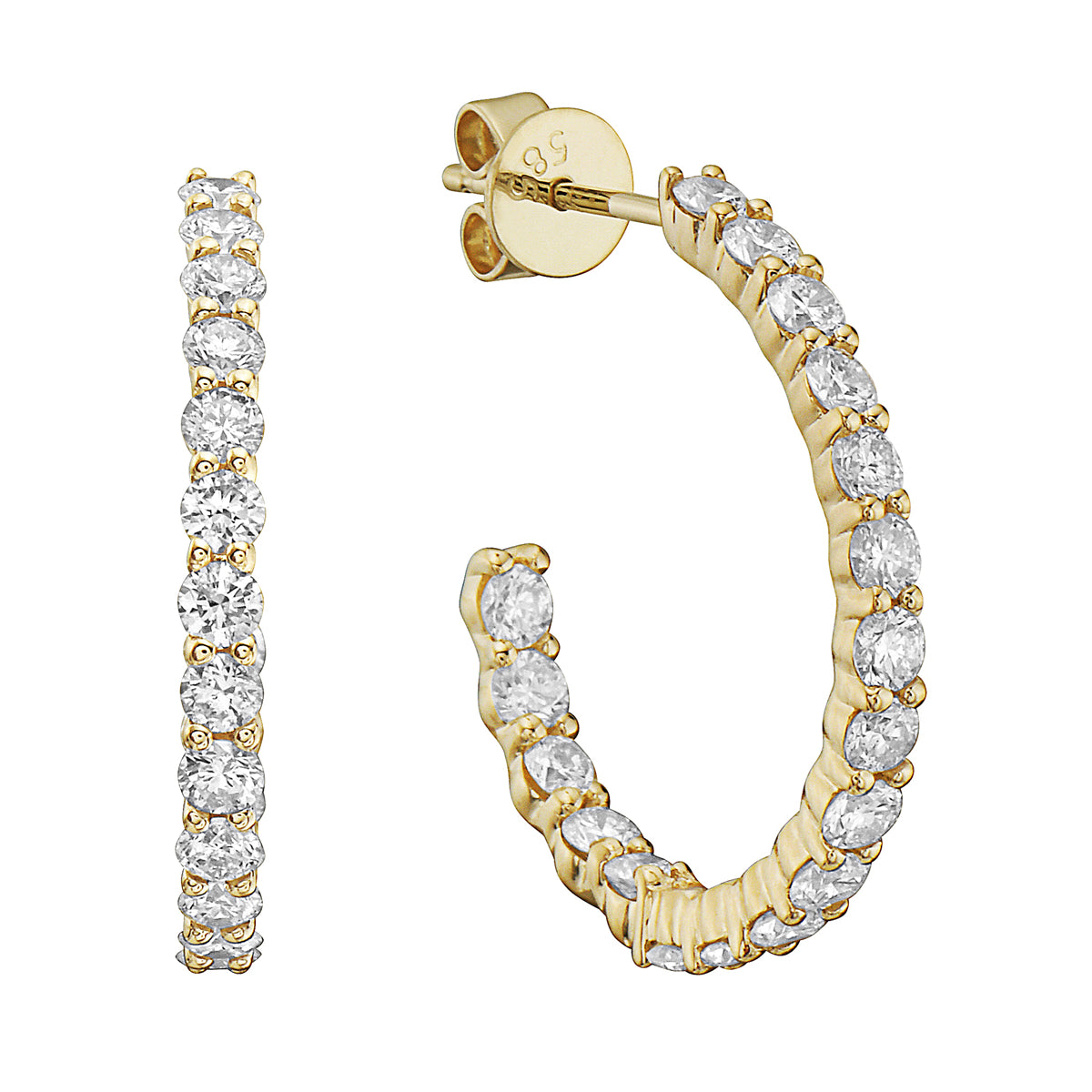 14K Yellow Gold Diamond Stud Hoop, 1.5ct