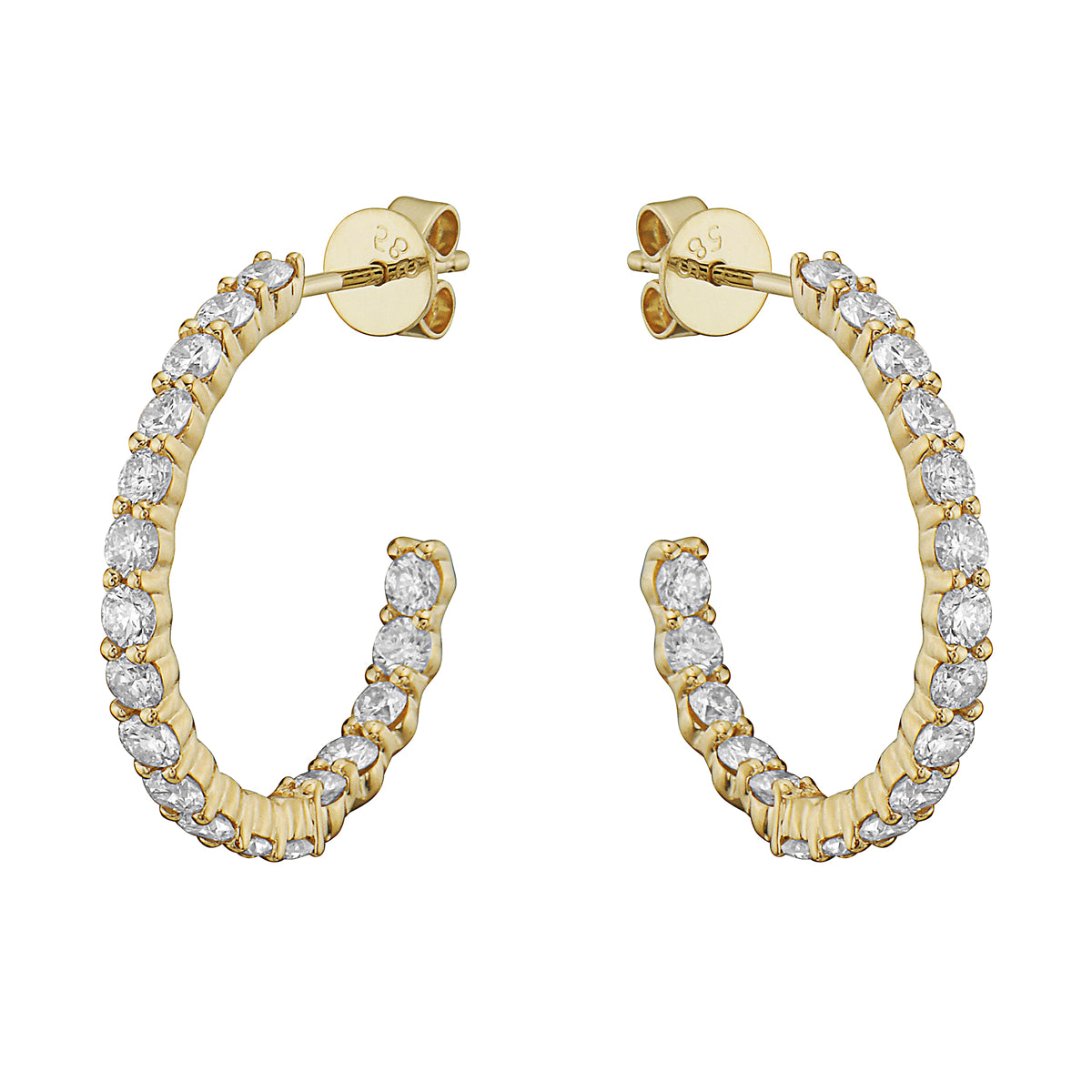 14K Yellow Gold Diamond Stud Hoop