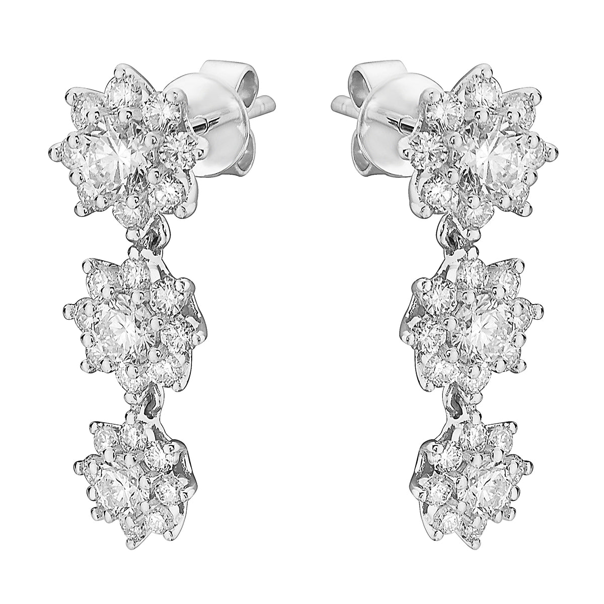 14K White Gold Diamond Flower Cluster Earrings