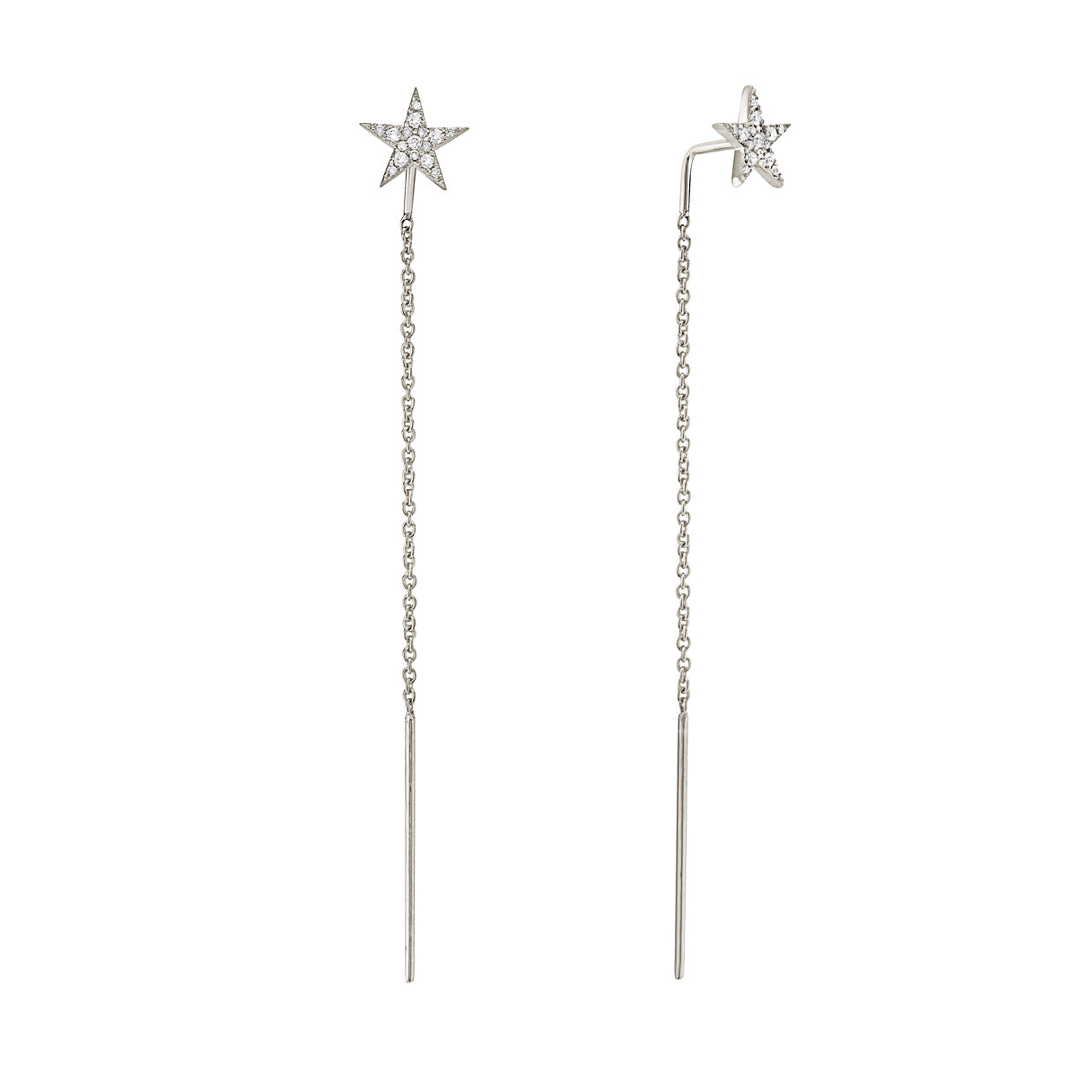 14K White Gold Diamond Star Threader, 0.14ct