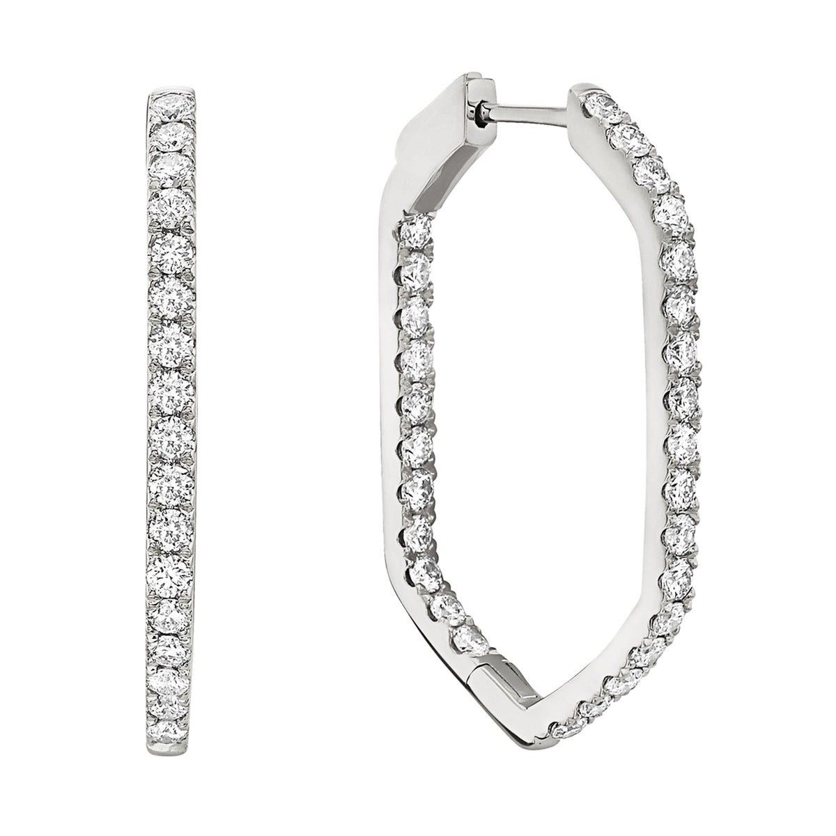 14K White Gold Polygon Hoop, 1.95ct