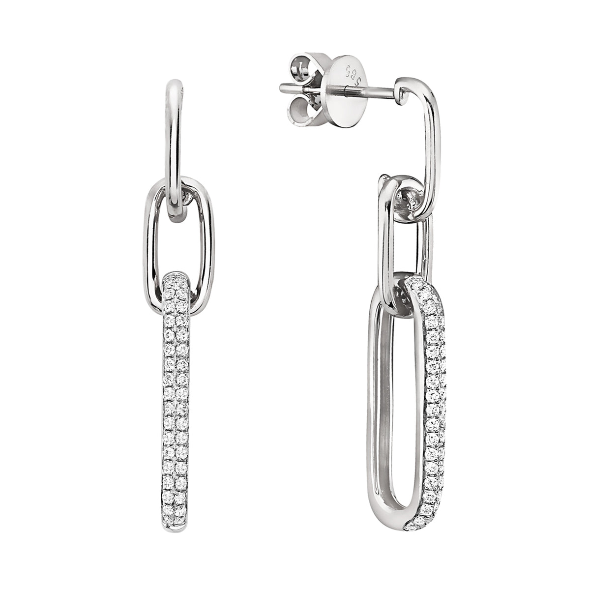 14K White Gold Dangle Diamond Paperclip Earrings, 0.29ct