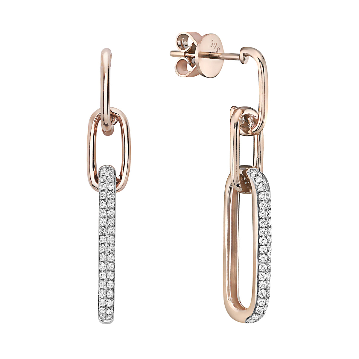 Rose Gold Dangle Diamond Paperclip Earrings