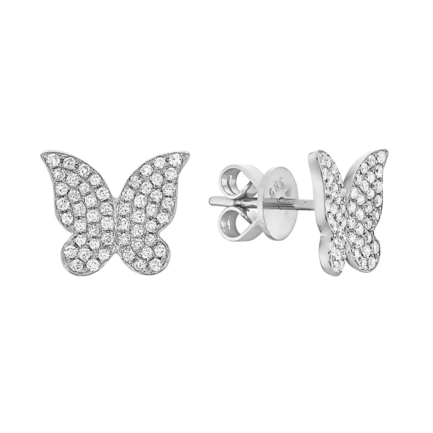 14K White Gold Butterfly Stud Earrings, 0.38ct