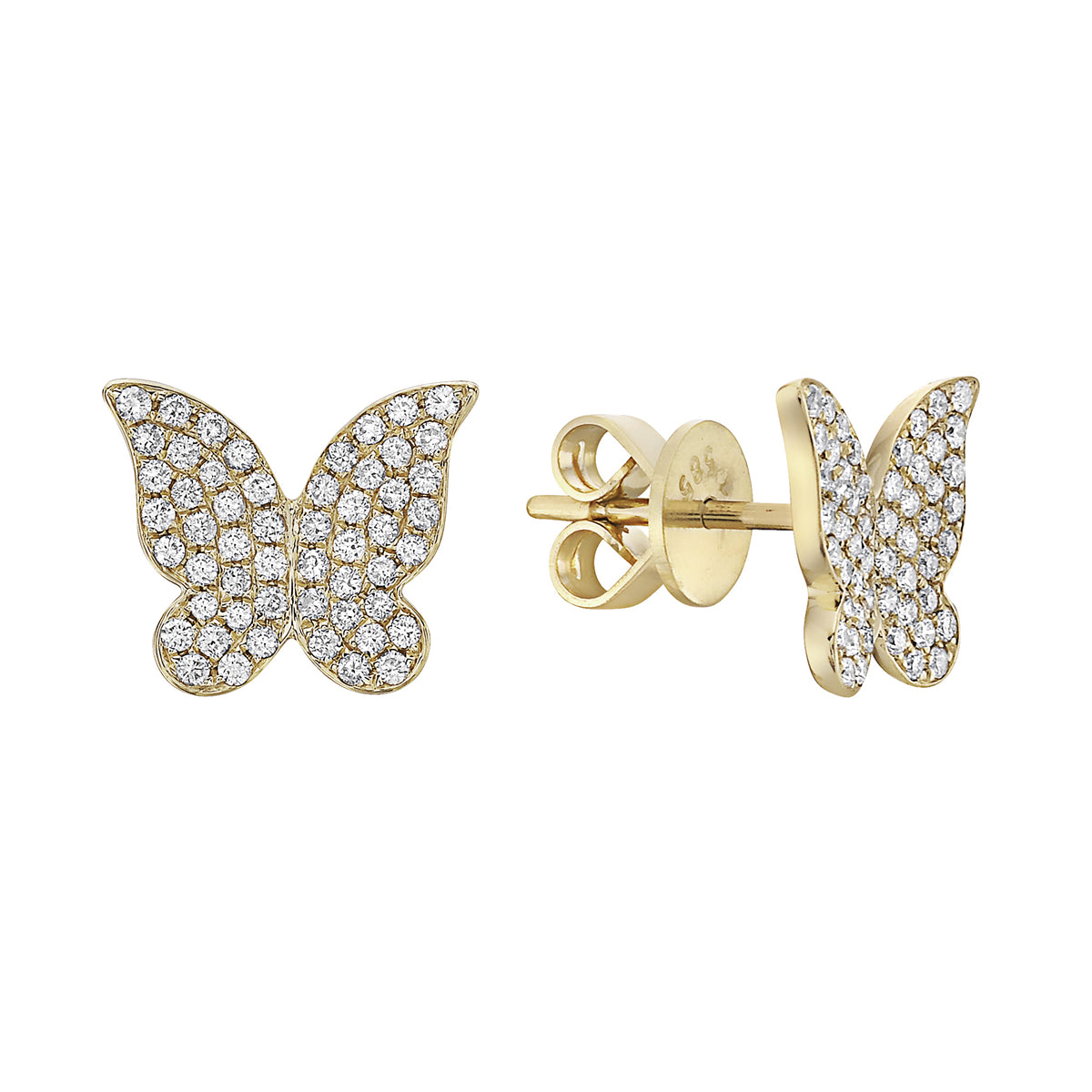 14K Yellow Gold Butterfly Stud Earrings, 0.38ct