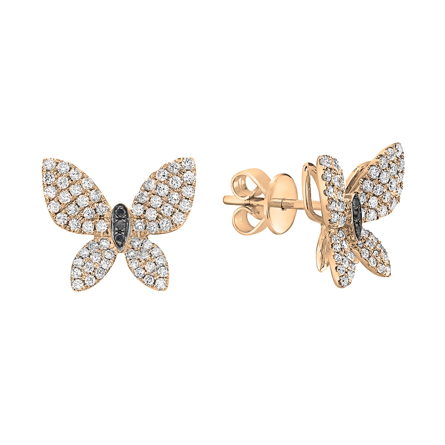 14K Yellow Gold Butterfly Stud Earrings, 0.66ct