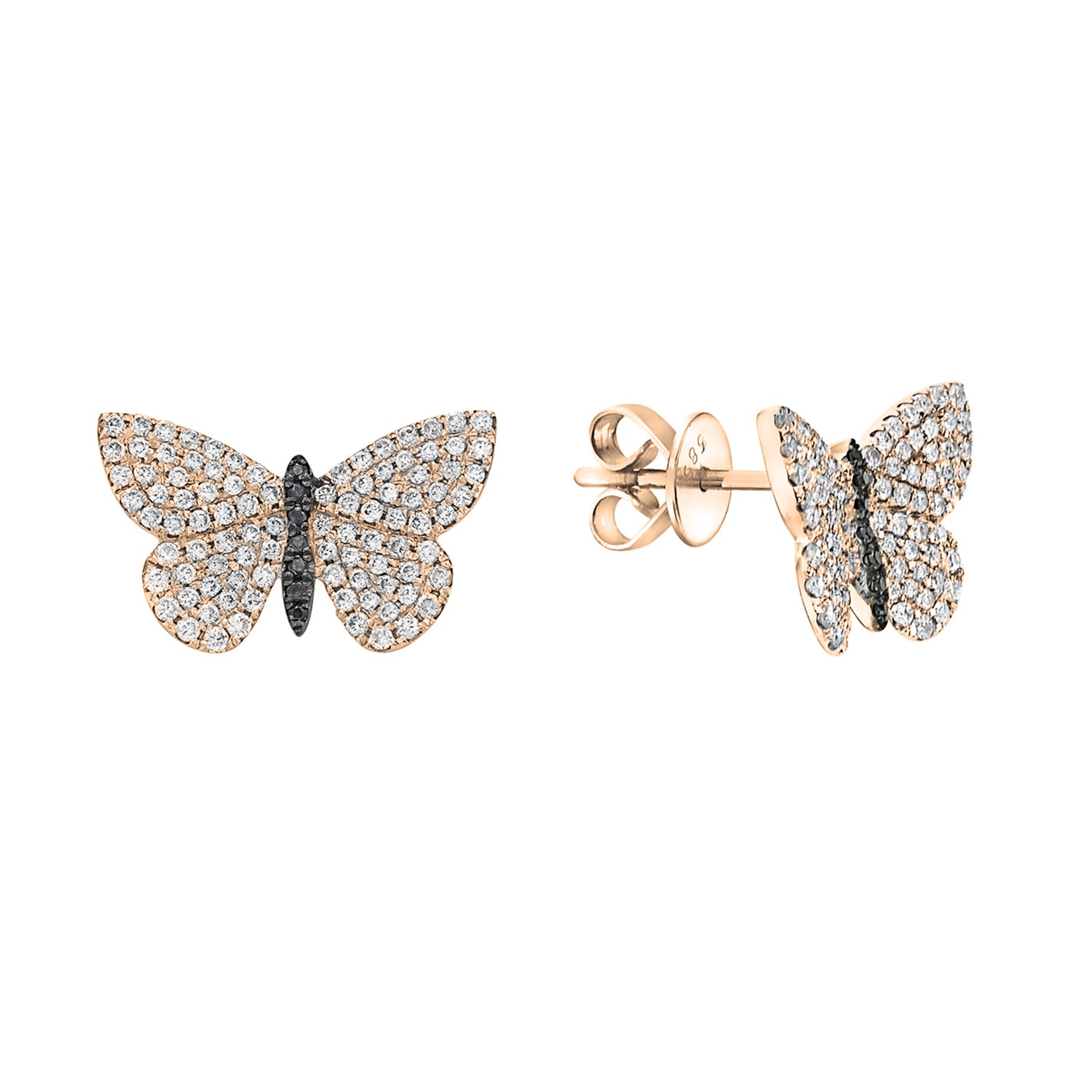 14K Yellow Gold Butterfly Stud Earrings, 0.68ct