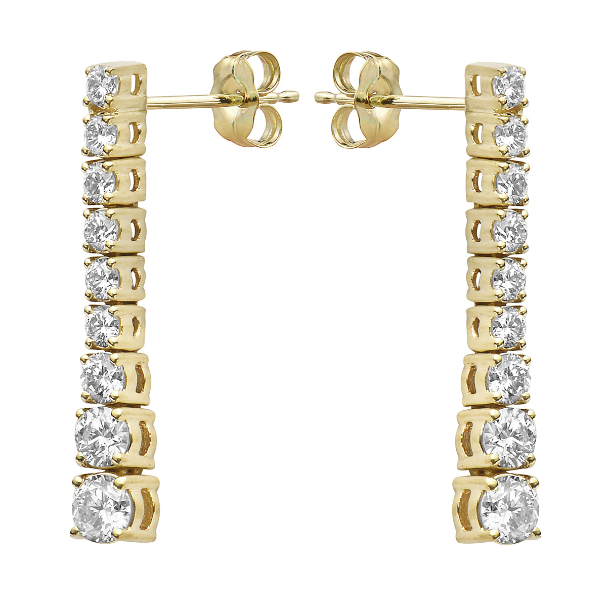 14K Yellow Gold Single Row Drop Diamond Earrings - Small, 1.1ct