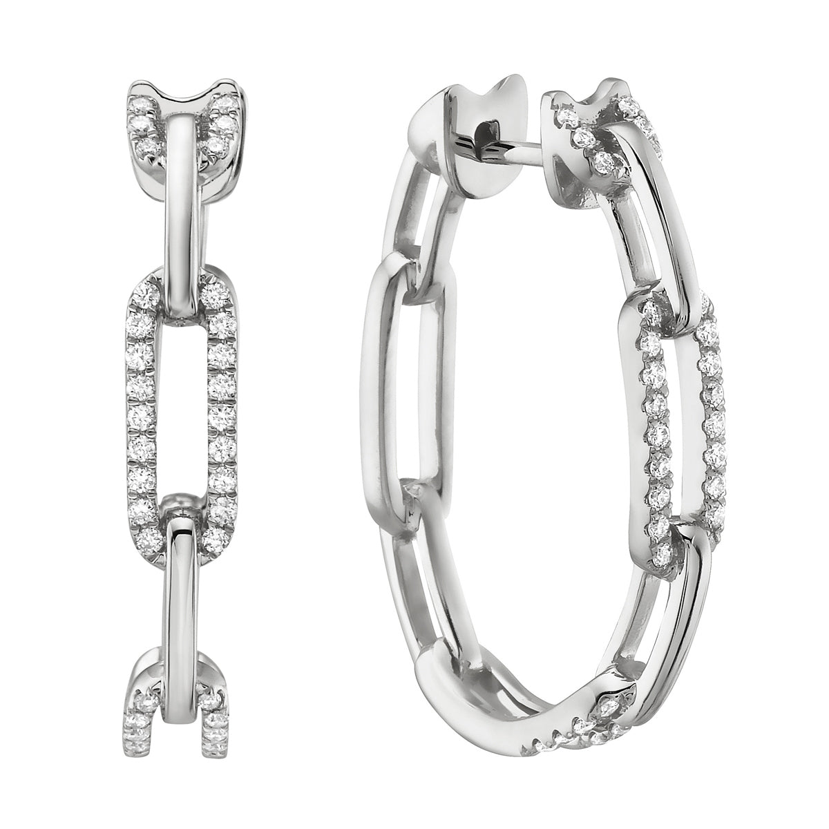 14K White Gold Paperclip Hoop Earrings, 0.33ct