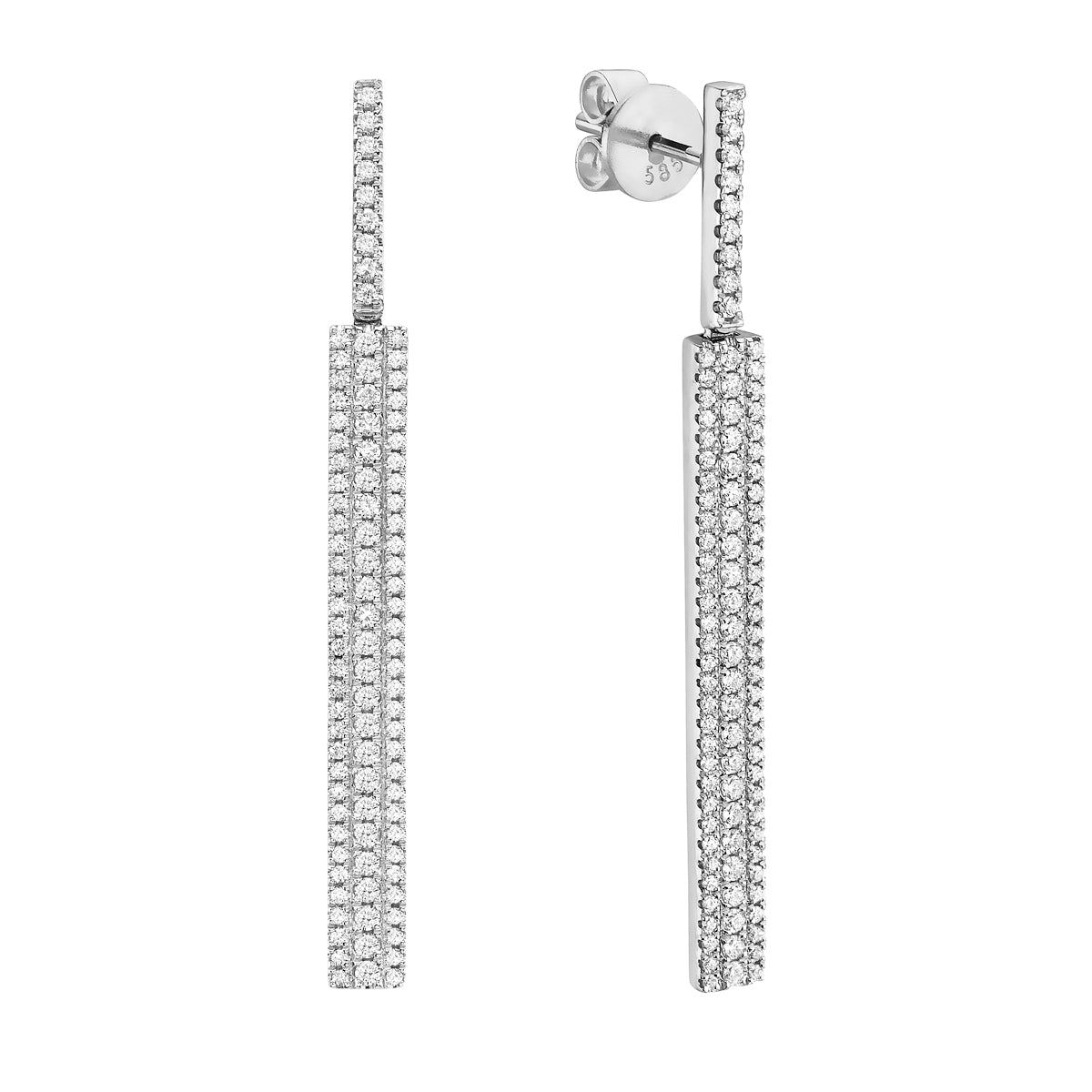 Three Row 14K White Gold Dangle Diamond Earrings, 0.84ct