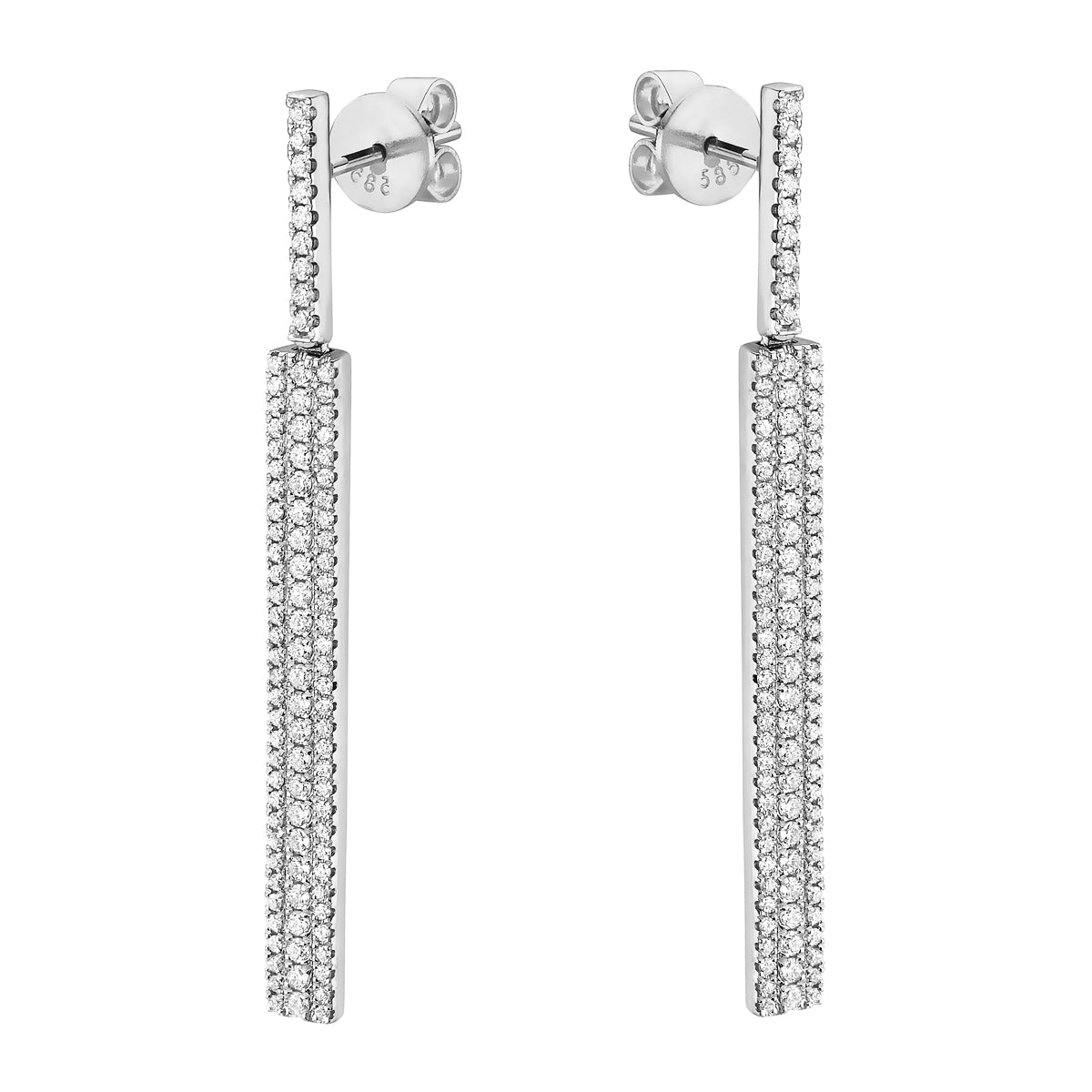 Three Row 14K White Gold Dangle Diamond Earrings, 0.84ct