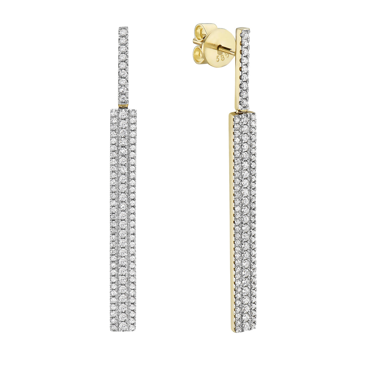 Three Row 14K Yellow Gold Dangle Diamond Earrings, 0.84ct