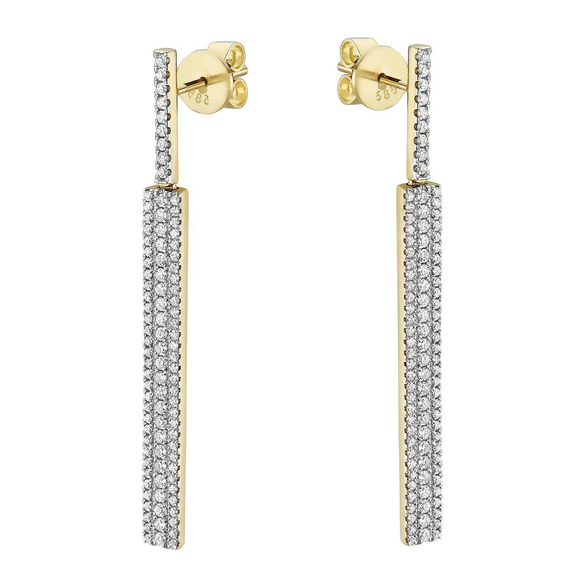Three Row 14K Yellow Gold Dangle Diamond Earrings, 0.84ct