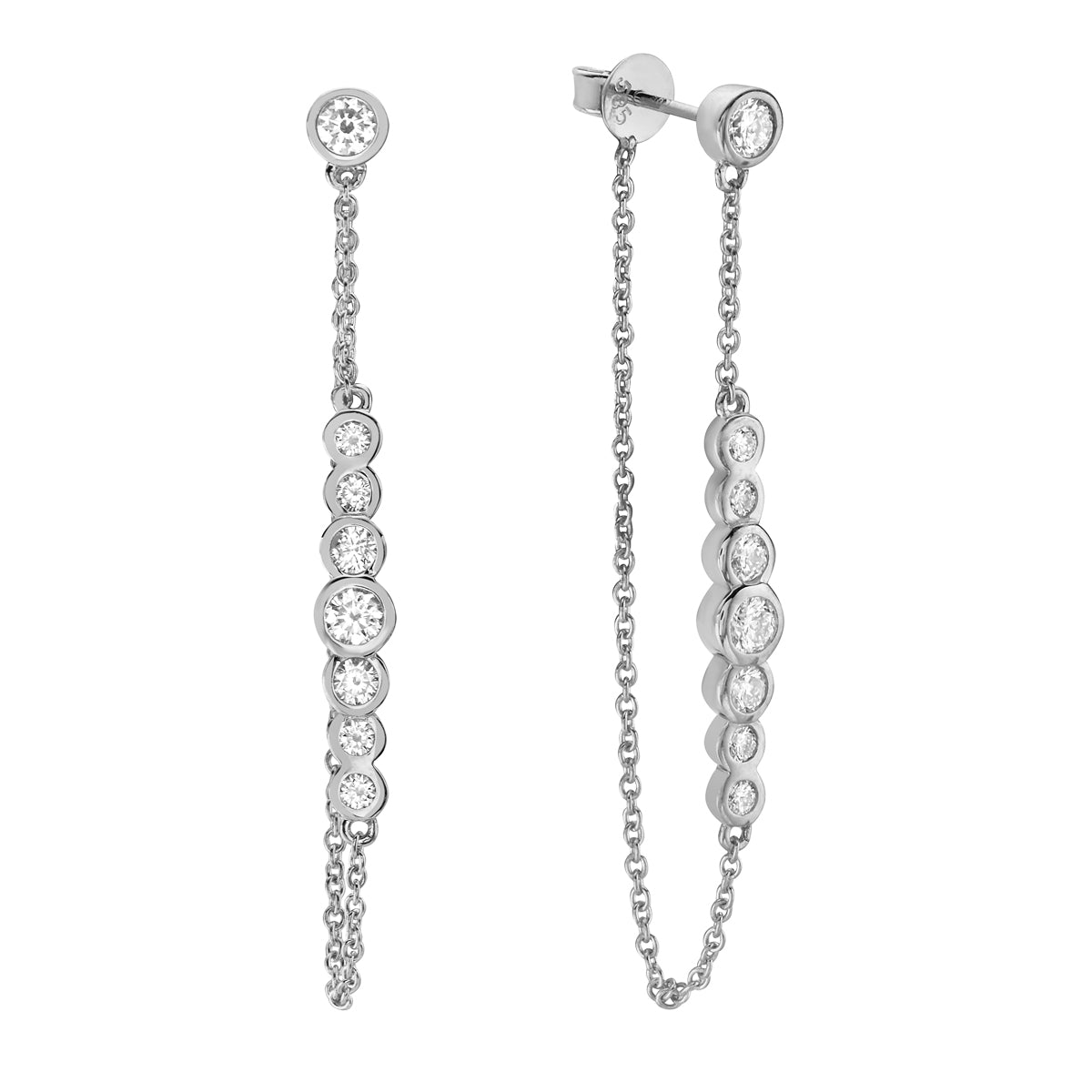 14K White Gold Bezel Drop Dangle Earrings, 0.9ct
