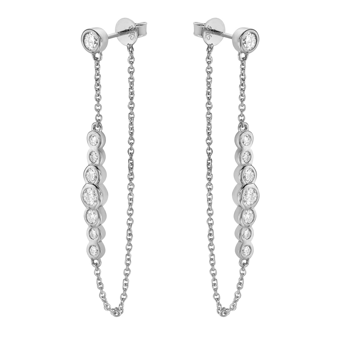White Gold Bezel Drop Dangle Earrings