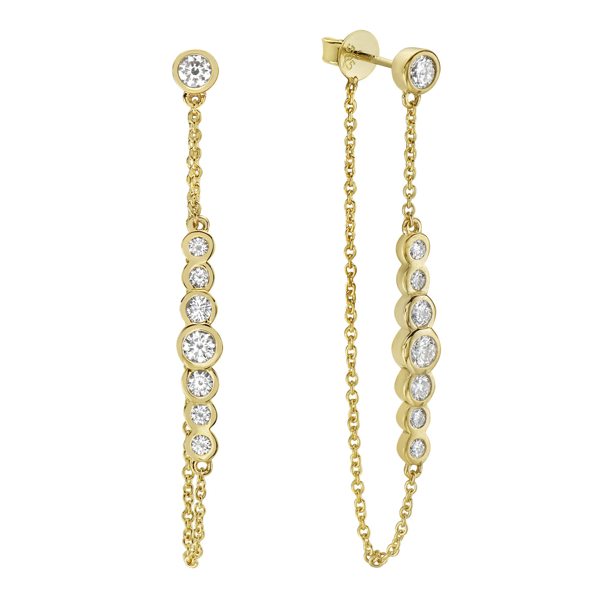 Yellow Gold Bezel Drop Dangle Earrings
