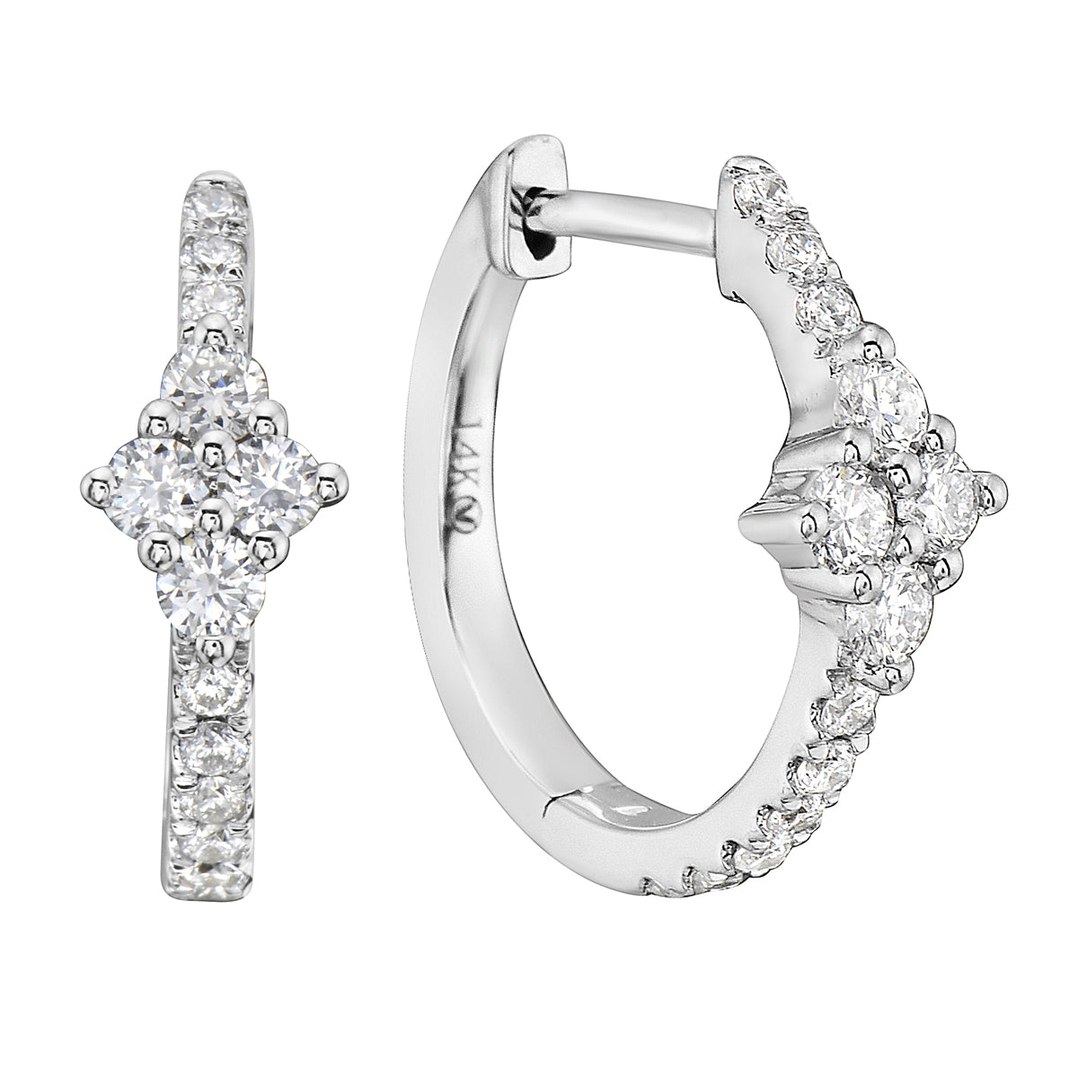 14K White Gold Diamond Hoops, 0.38ct