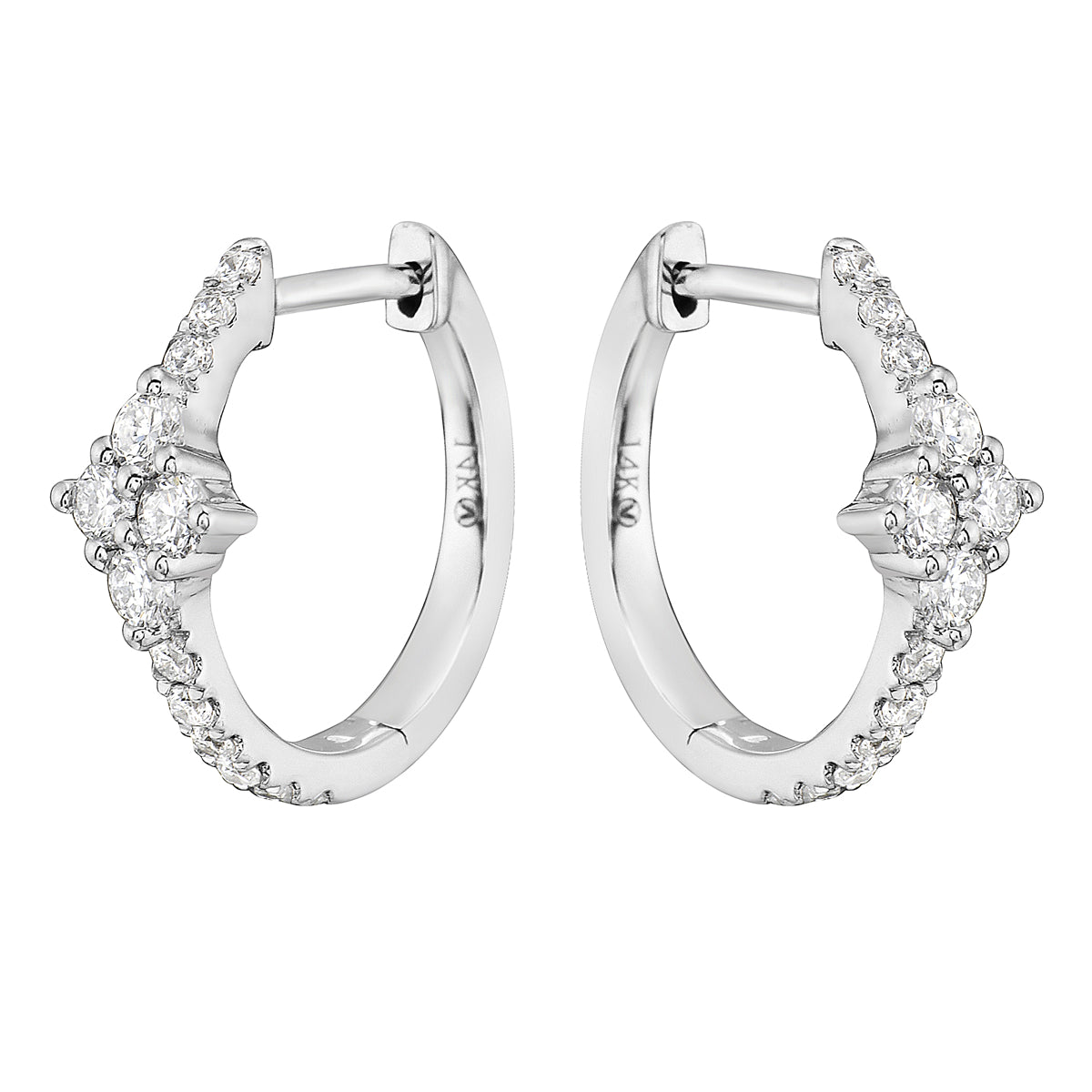 14K White Gold Diamond Hoops, 0.38ct