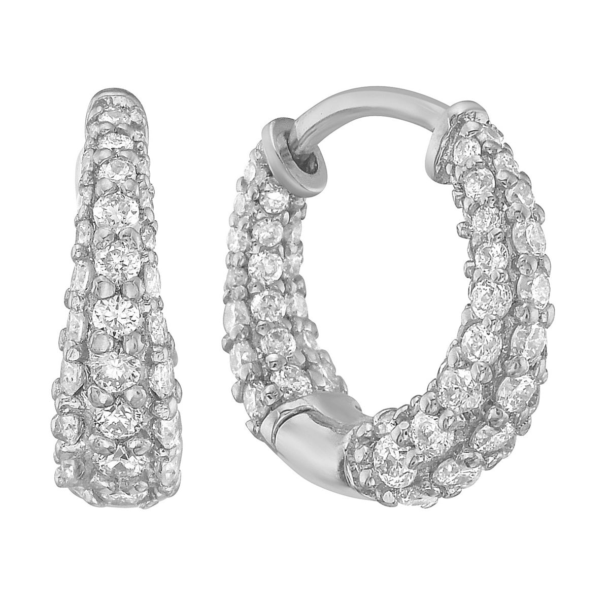 14K Triple Row White Gold Diamond Hoop Earrings, 0.56ct