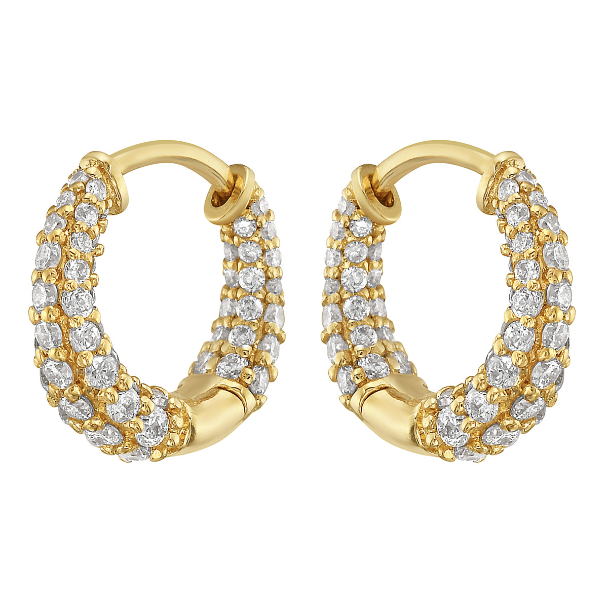 Triple Row Yellow Gold Diamond Hoop Earrings, 0.57ct