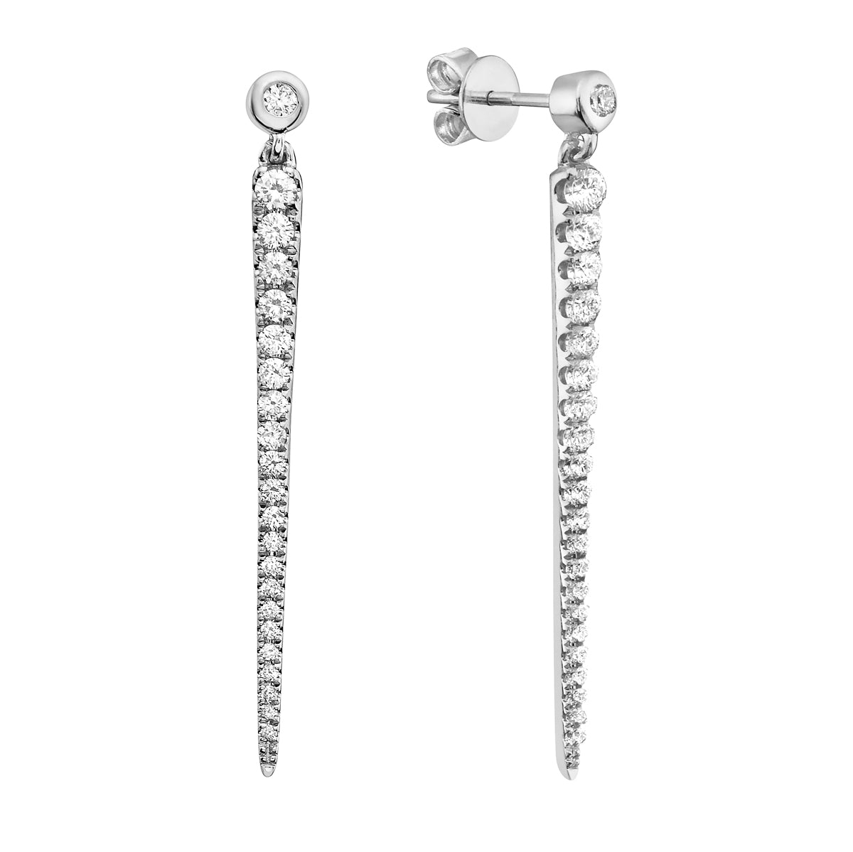 Pointed Pave White Gold Diamond Dangle Earrings, 0.57ct