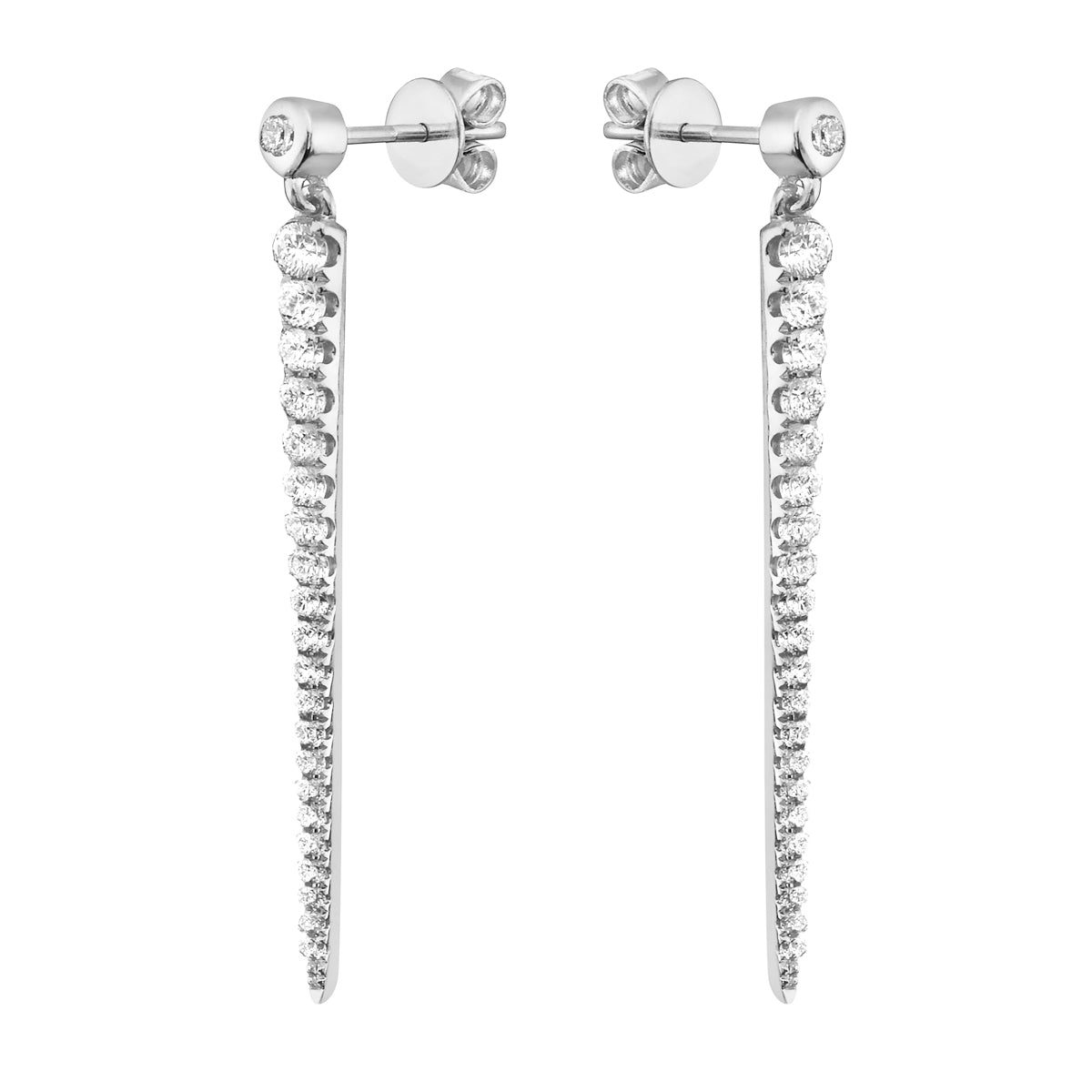 Pointed Pave White Gold Diamond Dangle Earrings, 0.57ct