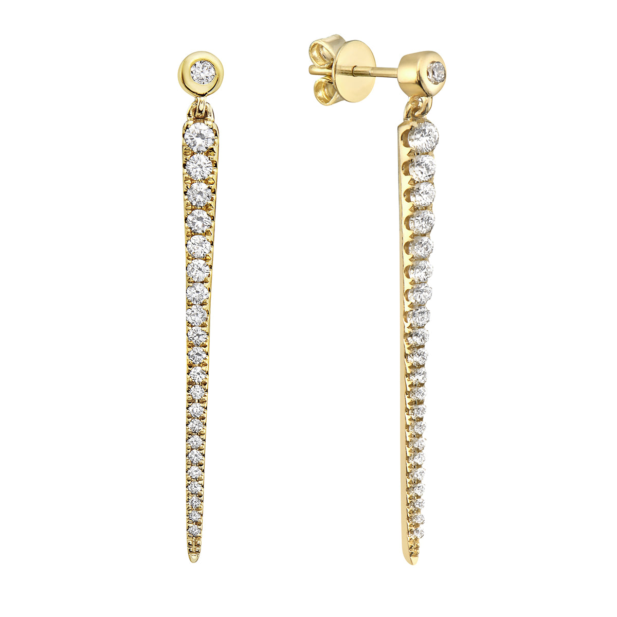 Pointed Pave Yellow Gold Diamond Dangle Earrings