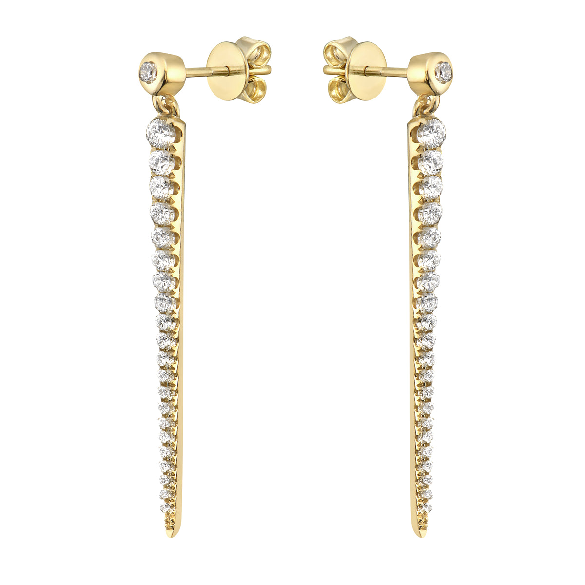 Pointed Pave Yellow Gold Diamond Dangle Earrings