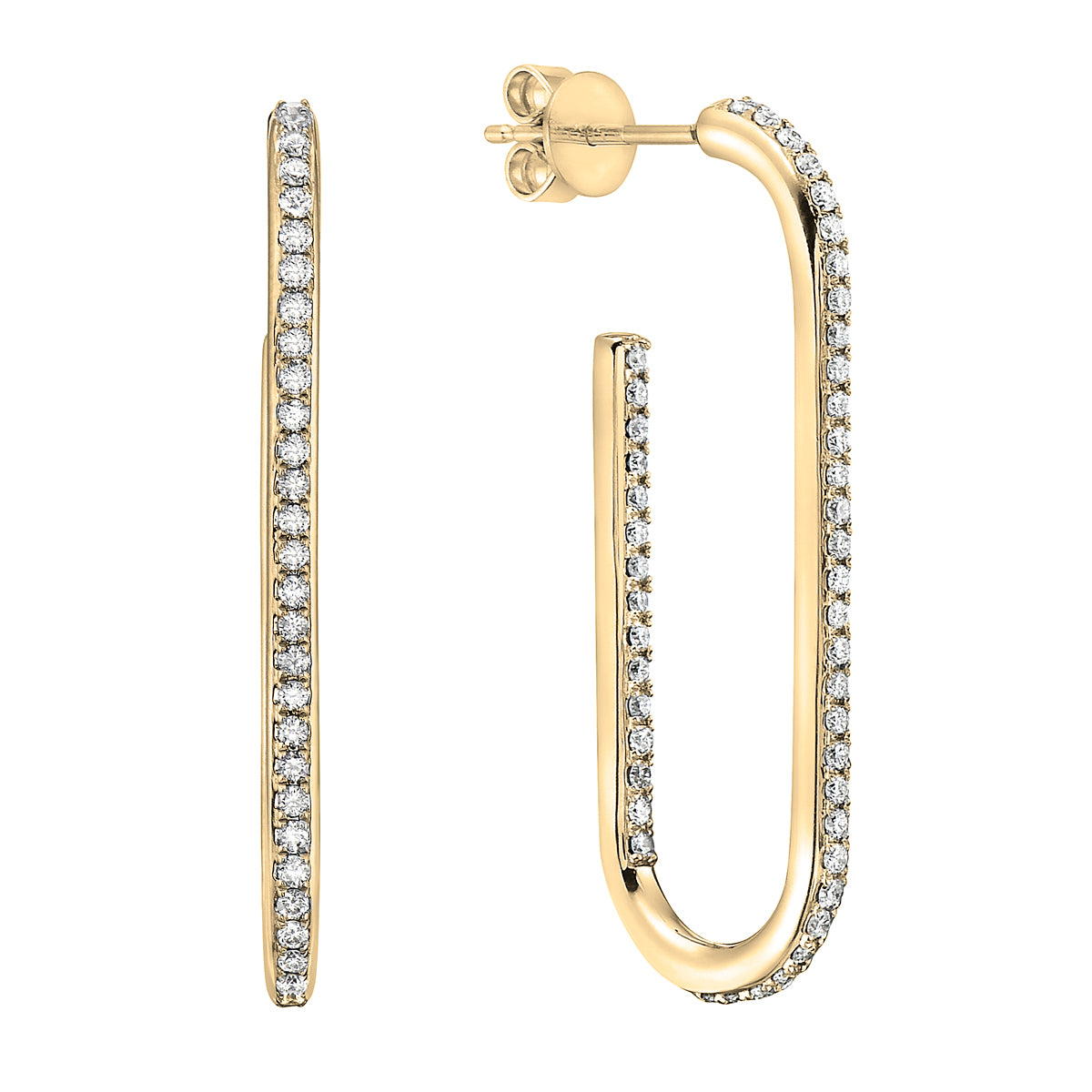 Yellow Gold Oval Hoop Earrings, 0.49ct