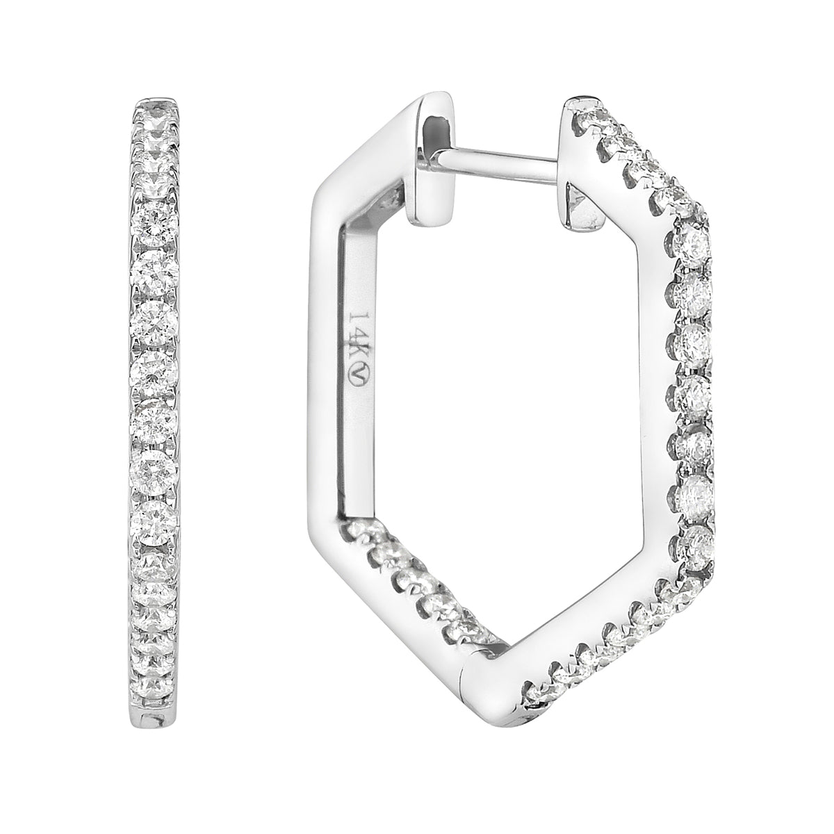 White Gold Hexagon Diamond Hoop Earrings, 0.57ct