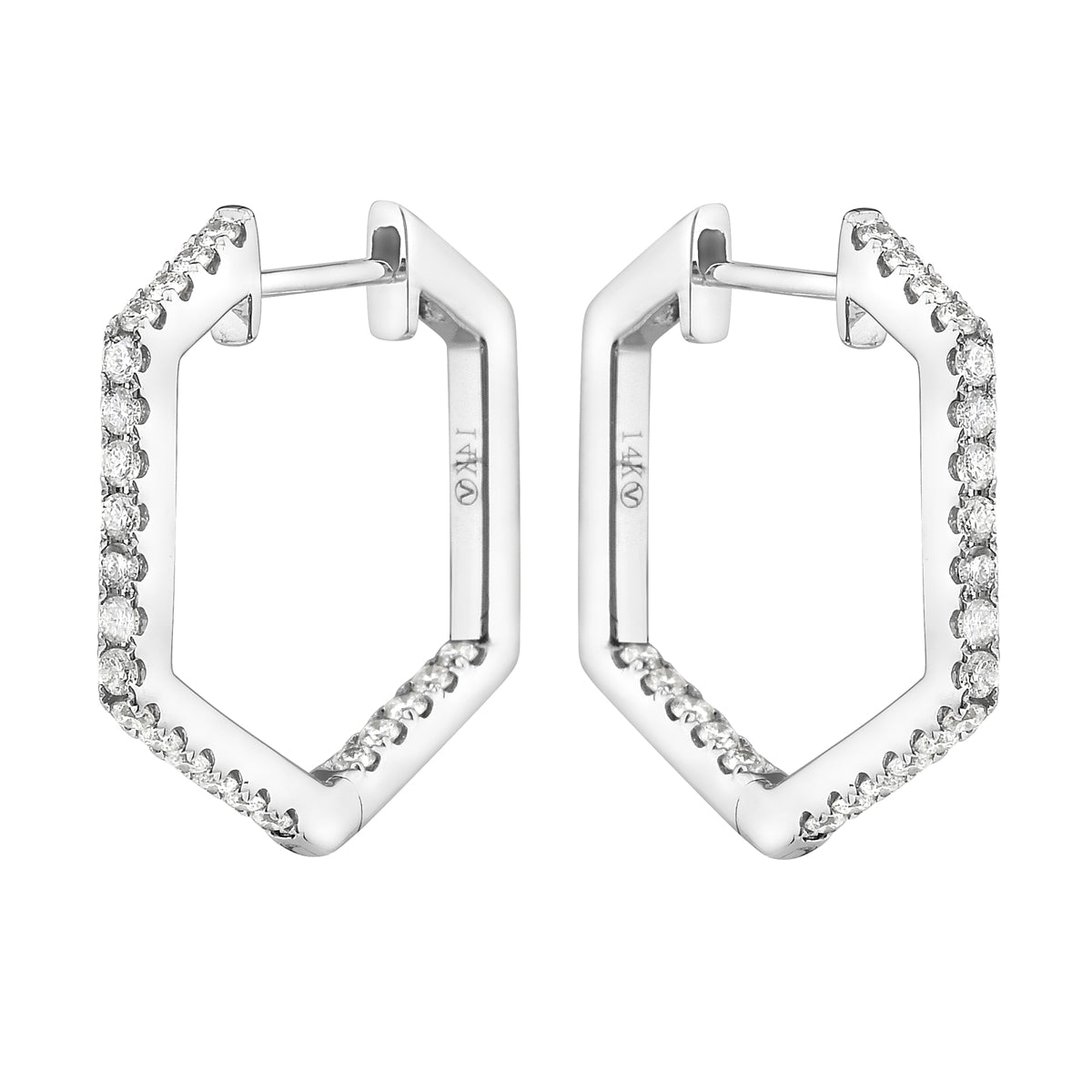 White Gold Hexagon Diamond Hoop Earrings