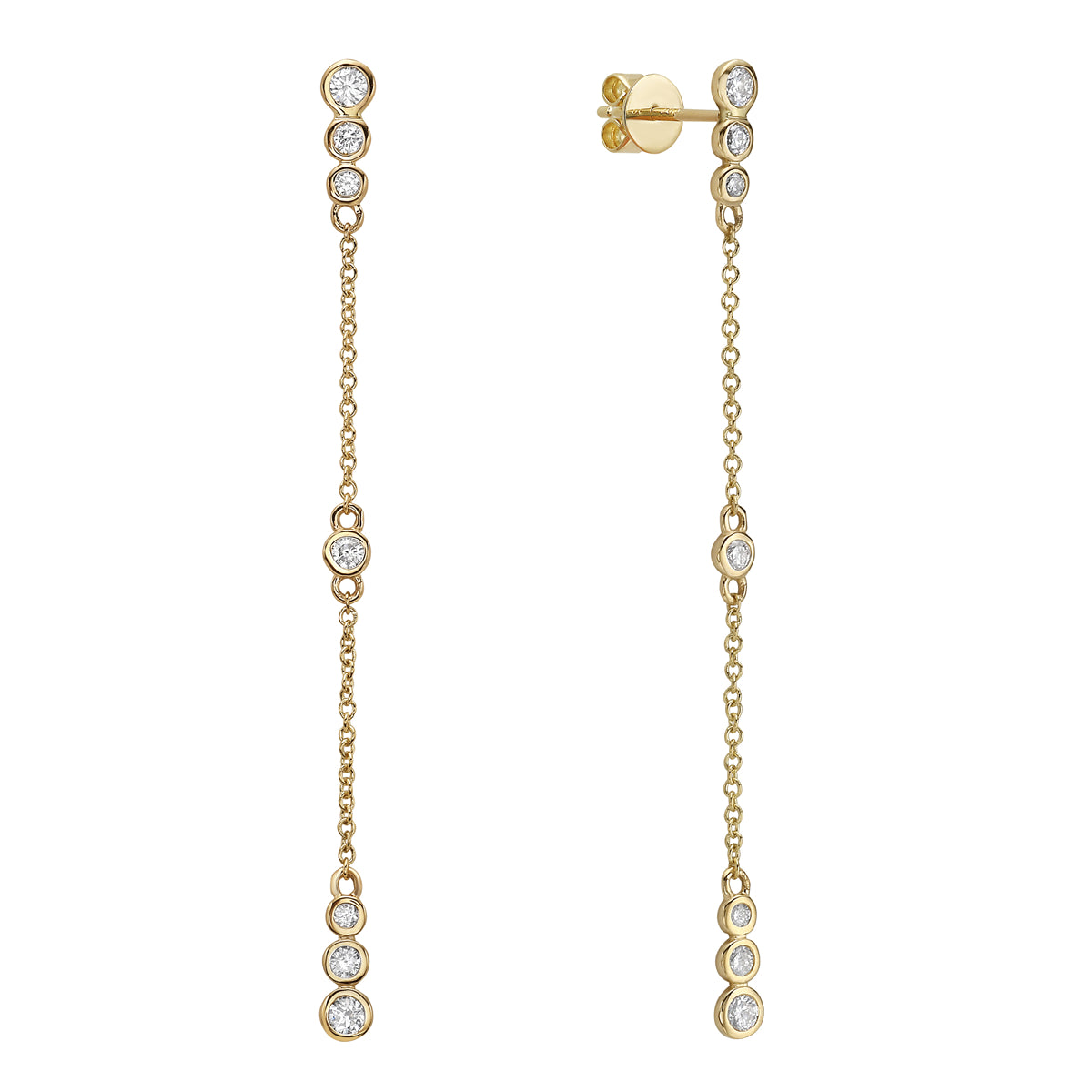 14K Yellow Gold Dangling Chain Link Earring, 0.35ct