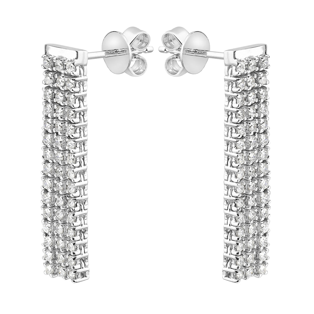 14K White Gold Tripple Row Dangle Diamond Earrings, 0.71ct