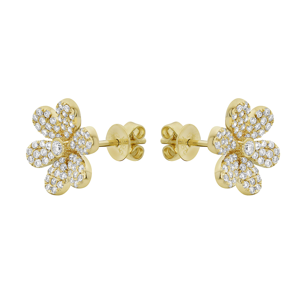 14K Yellow Gold Diamond Flower Studs