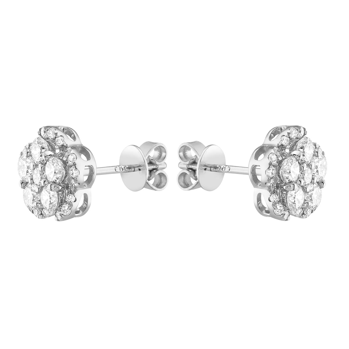 White Gold Flower Diamond Studs, 0.98ct