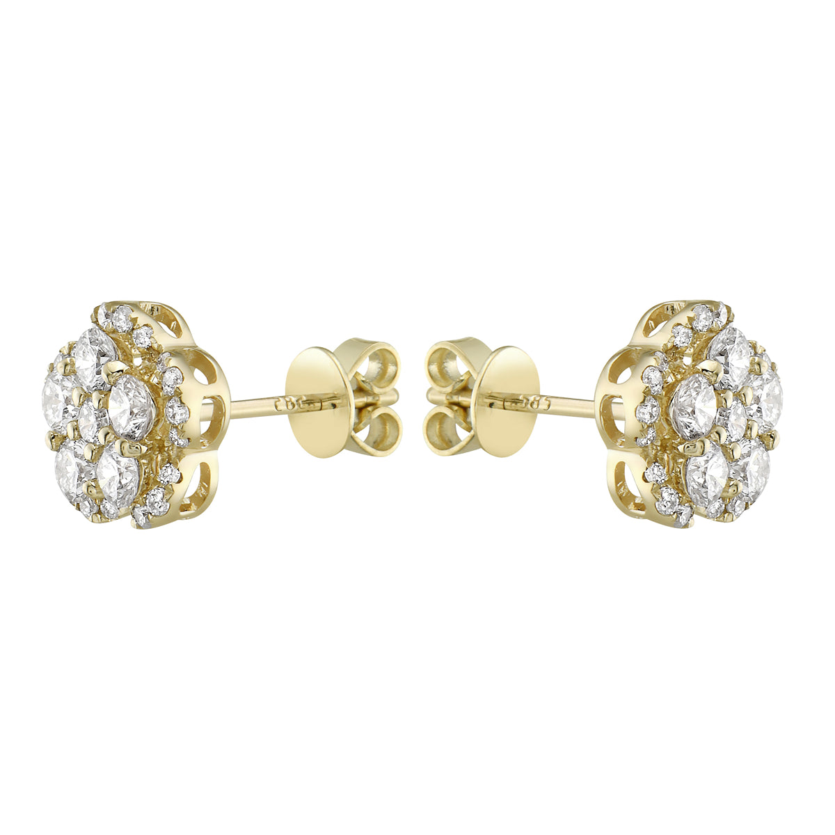 Yellow Gold Flower Diamond Studs, 0.98ct